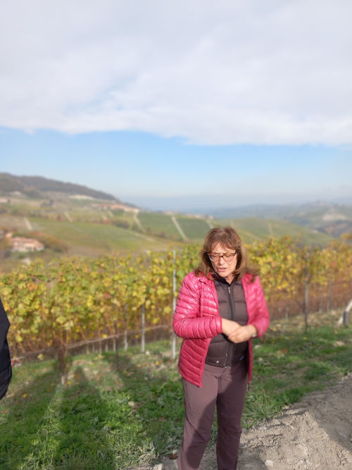 Chiara Boschis in front of the vineyard