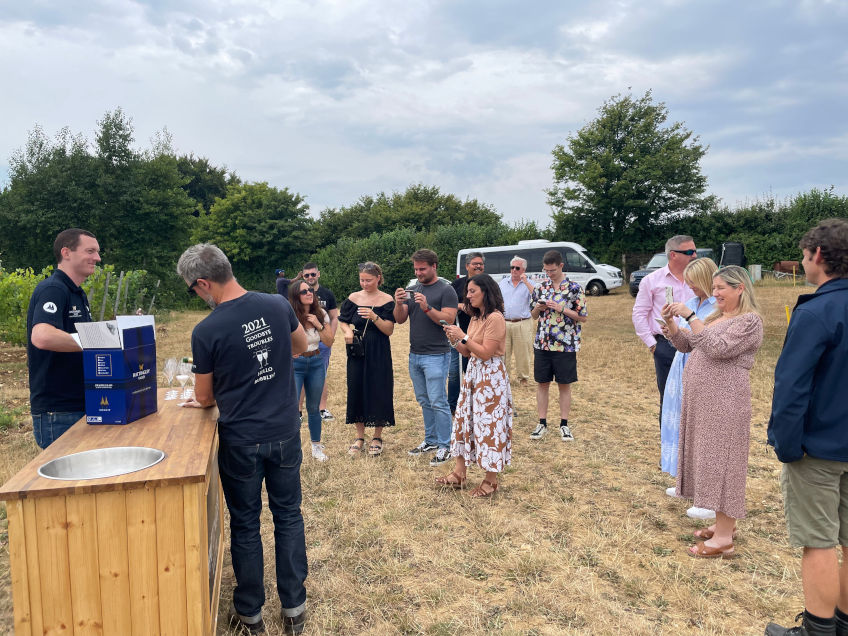 A bar in the vineyards ready to serve us some Hattingley