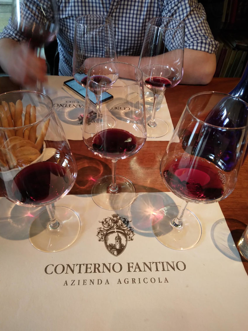 Three glasses of Conterno Fantino wines for tasting