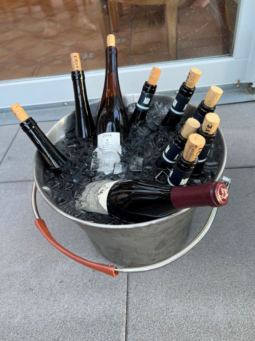 Bucket filled with wine bottles