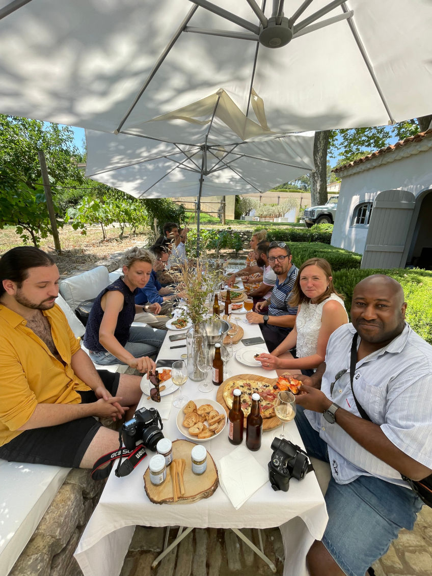 The team having lunch outside