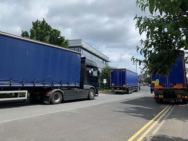 Lorries queued up outside our warehouse