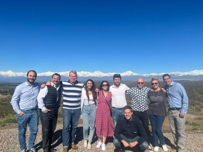 Group with snowcapped Andes in background