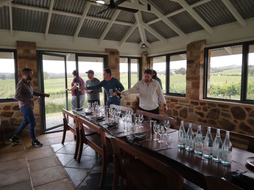 A room in the winery set up for wine tasting