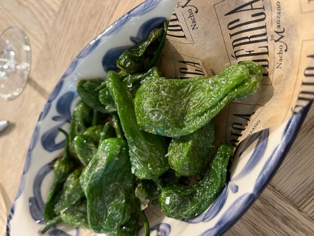 Enjoying pimientos de padron with Ramón Bilbao