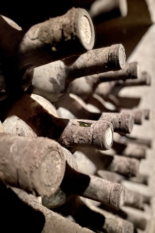 Mould-covered bottles lie in Sierra Cantabria's cellar