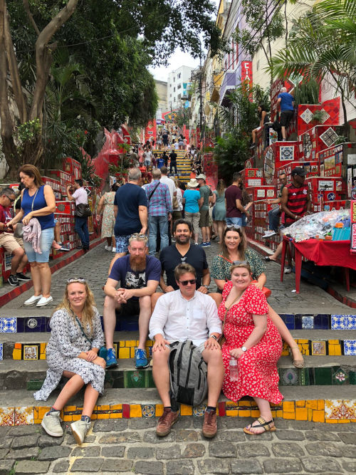 Group sat on the famous Rio steps