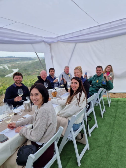 Group vineyard tasting in Leyda tent